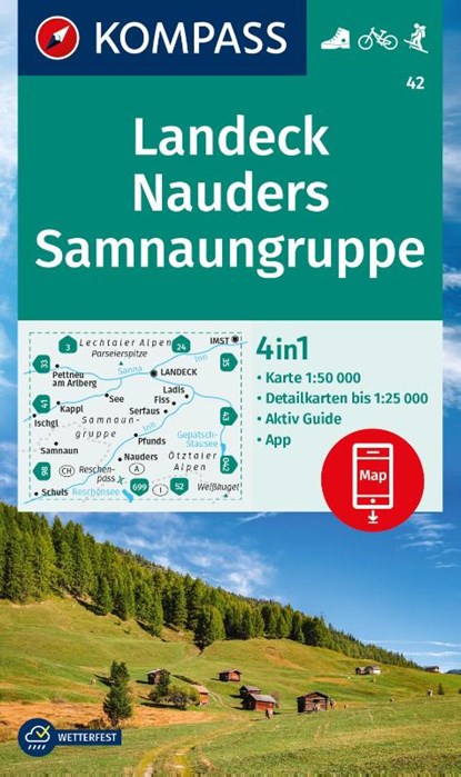 KOMPASS Wanderkarte 42 Landeck, Nauders, Samnaungruppe 1:50.000, niet bekend - Gebonden - 9783991217886