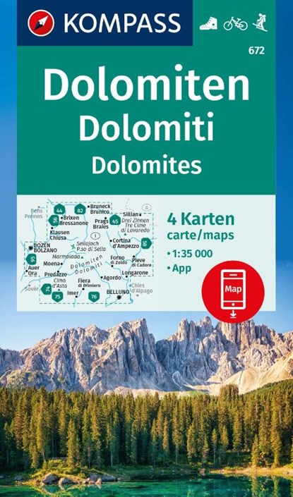 KOMPASS Wanderkarten-Set 672 Dolomiten, Dolomiti, Dolomites (4 Karten) 1:35.000, niet bekend - Gebonden - 9783991541684