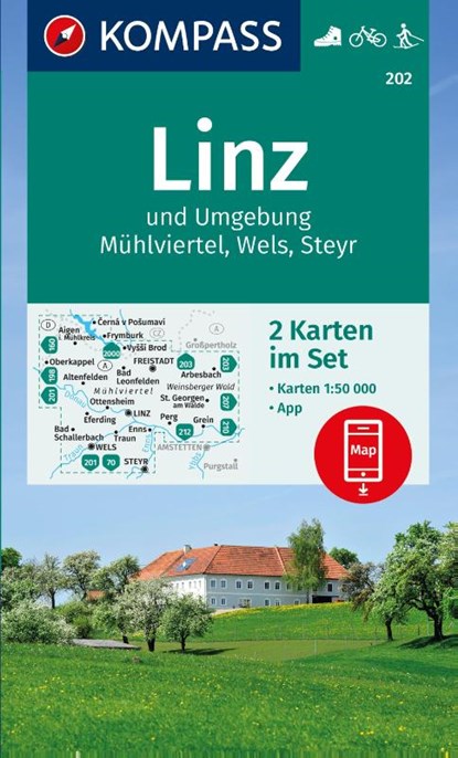 KOMPASS Wanderkarten-Set 202 Linz und Umgebung, Mühlviertel, Wels, Steyr (2 Karten) 1:50.000, niet bekend - Gebonden - 9783991542179