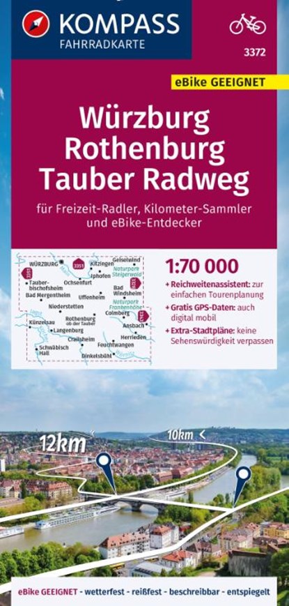 KOMPASS Fahrradkarte 3372 Würzburg, Rothenburg, Radweg Liebliches Taubertal 1:70.000, niet bekend - Gebonden - 9783991542490