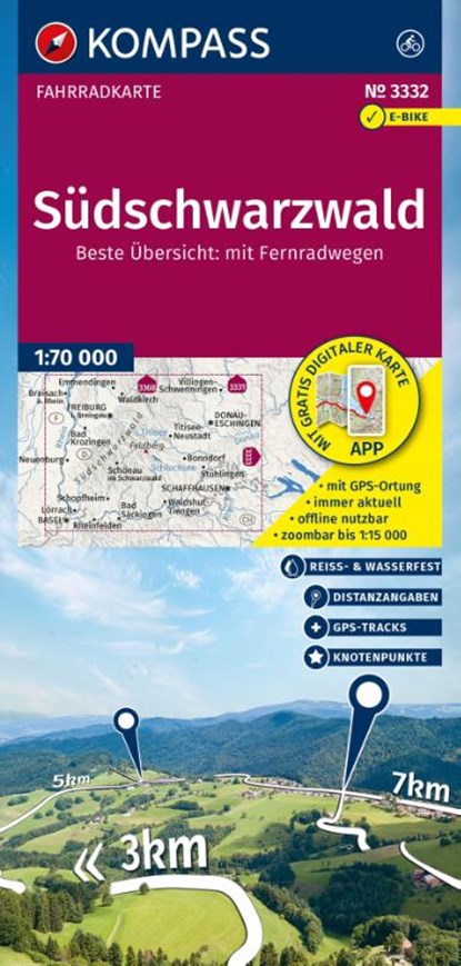 KOMPASS Fahrradkarte 3332 Südschwarzwald mit Knotenpunkten 1:70.000, niet bekend - Gebonden - 9783991542582