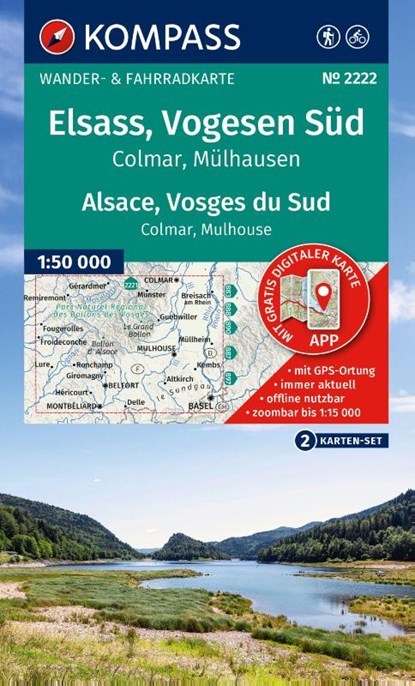 KOMPASS Wanderkarten-Set 2222 Elsass, Vogesen Süd / Alsace, Vosges du Sud, Colmar, Mülhausen / Mulhouse (2 Karten) 1:50.000, niet bekend - Gebonden - 9783991542827