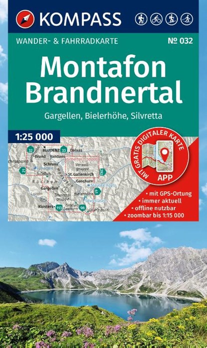 KOMPASS Wanderkarte 032 Montafon, Brandnertal, Gargellen, Bielerhöhe, Silvretta 1:25.000, niet bekend - Gebonden - 9783991543169