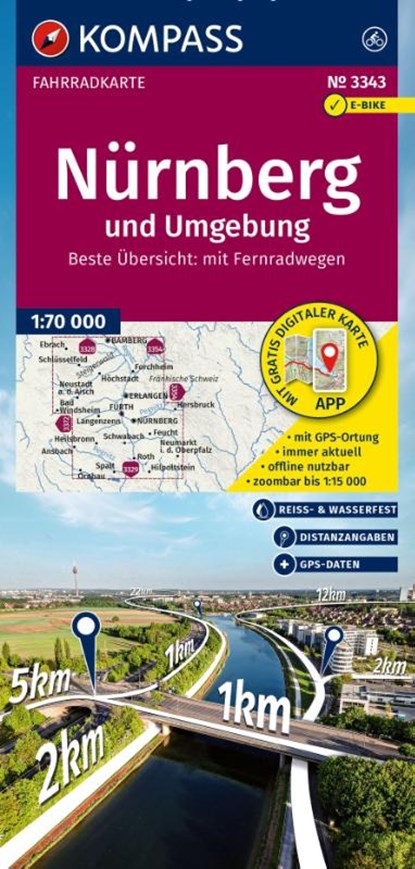 KOMPASS Fahrradkarte 3343 Nürnberg und Umgebung 1:70.000, niet bekend - Gebonden - 9783991543459