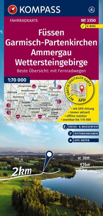 KOMPASS Fahrradkarte 3350 Füssen, Garmisch-Partenkirchen, Ammergau, Wettersteingebirge 1:70.000, niet bekend - Gebonden - 9783991543473