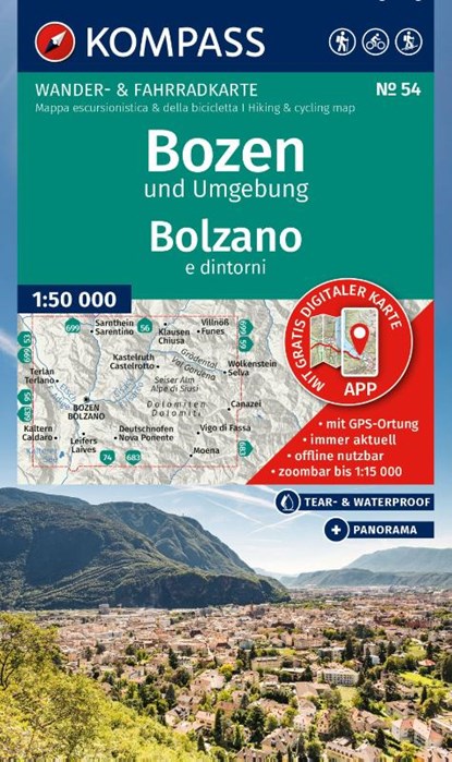 KOMPASS Wanderkarte 54 Bozen und Umgebung / Bolzano e dintorni 1:50.000, niet bekend - Gebonden - 9783991543718