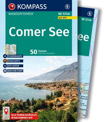 KOMPASS Wanderführer Comer See, 50 Touren mit Extra-Tourenkarte, Franziska Baumann - Paperback - 9783991543862