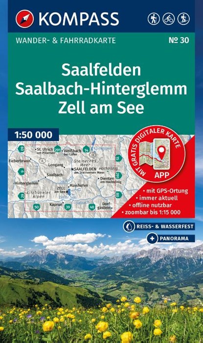 KOMPASS Wanderkarte 30 Saalfelden, Saalbach-Hinterglemm, Zell am See 1:50.000, niet bekend - Gebonden - 9783991544074