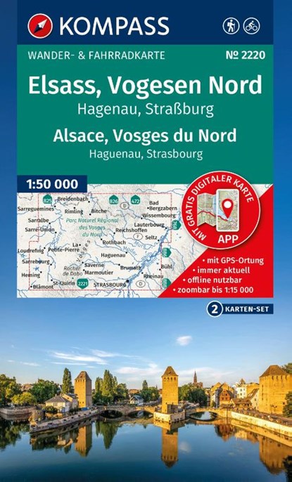 KOMPASS Wanderkarten-Set 2220 Elsass, Vogesen Nord, Hagenau, Straßburg / Alsace, Vosges du Nord, Haguenau, Strasbourg (2 Karten) 1:50.000, niet bekend - Gebonden - 9783991544135