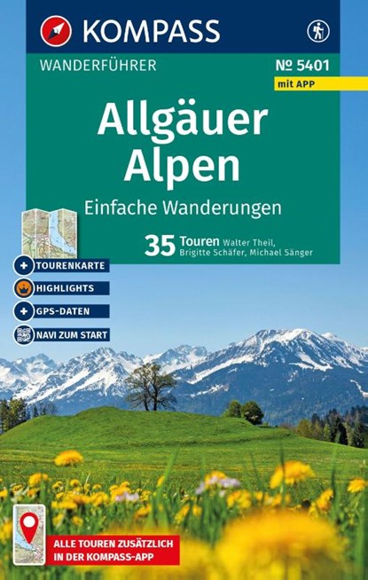 KOMPASS Wanderführer Allgäuer Alpen, einfache Wanderungen, 35 Touren mit Extra-Tourenkarte, Walter Theil ; Brigitte Schäfer ; Michael Sänger - Paperback - 9783991544425