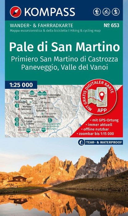 KOMPASS Wanderkarte 653 Pale di San Martino, Primiero San Martino di Castrozza, Paneveggio, Valle del Vanoi 1:25.000, niet bekend - Gebonden - 9783991544562