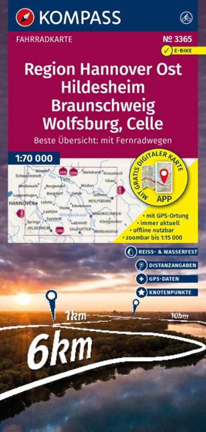 KOMPASS Fahrradkarte 3365 Region Hannover Ost, Hildesheim, Braunschweig, Wolfsburg, Celle, mit Knotenpunkten 1:70.000, niet bekend - Gebonden - 9783991545033