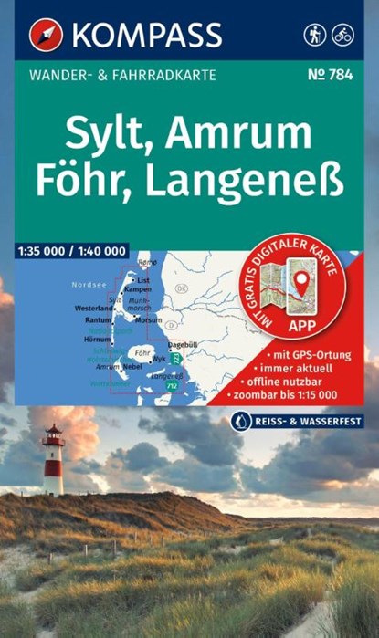 KOMPASS Wanderkarte 784 Sylt, Amrum, Föhr, Langeneß 1:35.000, niet bekend - Gebonden - 9783991545330