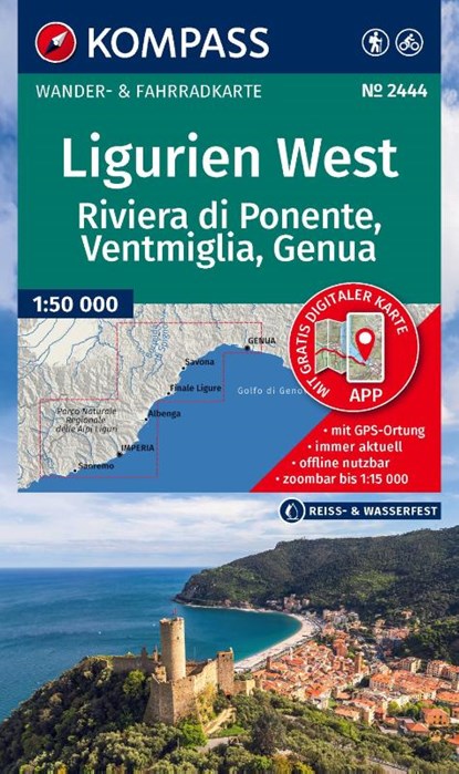 KOMPASS Wanderkarte 2444 Ligurien West - Riviera di Ponente, Ventimiglia bis Genua 1:60.000, niet bekend - Gebonden - 9783991545767