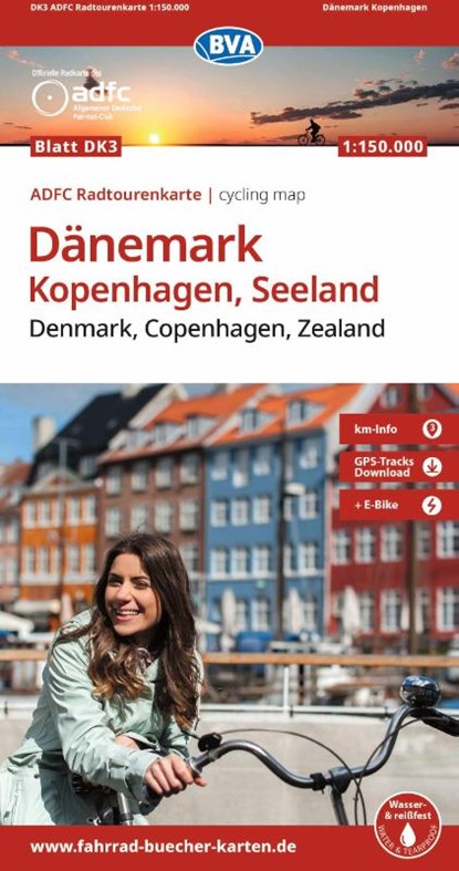 BVA ADFC Radtourenkarte Dänemark, Kopenhagen, Seeland/Denmark, Copenhagen, Zealand 1:150.000, niet bekend - Gebonden - 9783991545828