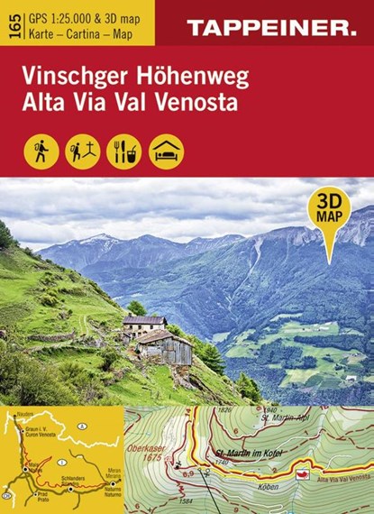 3D-Wanderkarte Vinschger Höhenweg 1 : 25 000, Athesia Tappeiner Verlag - Gebonden - 9788870739077