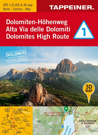 3D-Wanderkarte Dolomiten-Höhenweg 1, Athesia Tappeiner Verlag - Overig - 9788870739367
