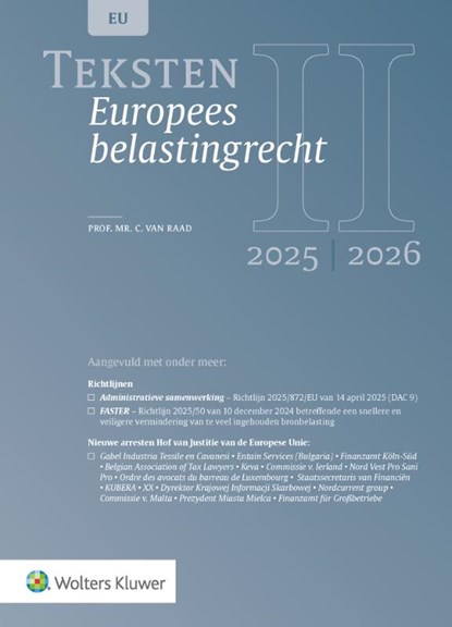 Teksten Europees belastingrecht 2025/2026, niet bekend - Paperback - 9789013178326
