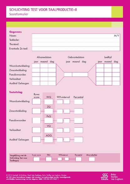 Schlichting Test voor Taalproductie-II (Schlichting Taalproductie) - scoreformulieren, Liesbeth Schlichting ; Henk Lutje Spelberg - Paperback - 9789031398430