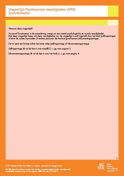 Vragenlijst Psychosociale Vaardigheden (VPV) - scoreformulieren, J.D. van der Ploeg ; E.M. Scholte - Losbladig - 9789031399451