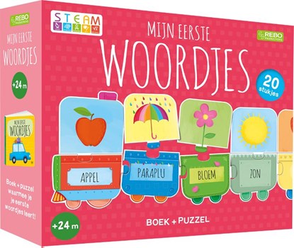 Puzzeltrein 20 stukjes en boek - Mijn eerste woordjes, Rebo Productions B.V. - Gebonden - 9789036641906