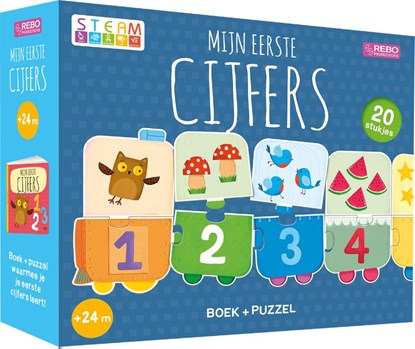 Puzzeltrein 20 stukjes en boek - Mijn eerste cijfers, Rebo Productions B.V. - Gebonden - 9789036641913