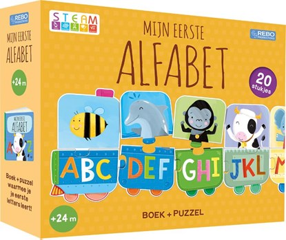 Puzzeltrein 20 stukjes en boek - Mijn eerste alfabet, Rebo Productions B.V. - Overig - 9789036641937