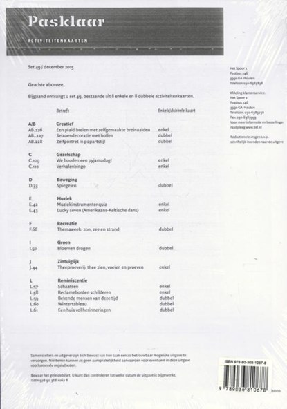 Pasklaar activiteitenkaarten set 49, niet bekend - Losbladig - 9789036810678