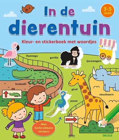 Kleur-en stickerboek met woordjes - In de dierentuin 3-5 jaar, ZNU - Paperback - 9789044761900