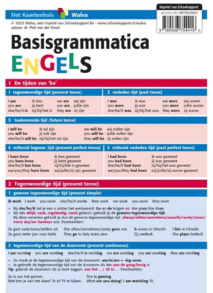 Basisgrammatica Engels, taalkaart, Dr. Piet van der Voort - Paperback - 9789066754416