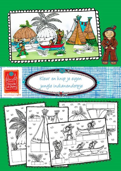 Kleur en knip je eigen jungle indianendorp, Hanneke de Jager - Losbladig - 9789082658033