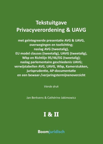 Tekstuitgave Privacyverordening & UAVG, Jan Berkvens ; Cathérine Jakimowicz - Paperback - 9789462127135