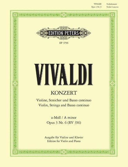 Konzert für Violine, Streicher und Basso continuo a-Moll op. 3 Nr. 6 RV 356, Antonio Vivaldi ; Paul Klengel - Gebonden - 9790014018290