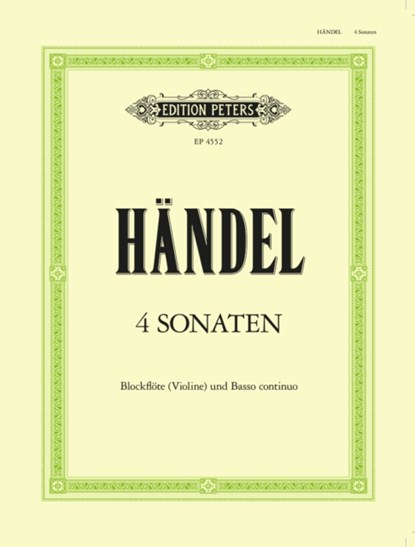 4 Sonaten für Blockflöte (Violine) und Basso continuo HWV 360/362/365/369, Georg Friedrich Händel - Gebonden - 9790014029630