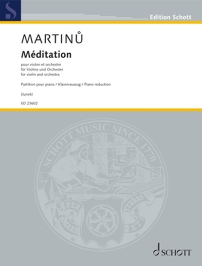 Martinu: Meditation for Violin and Piano (from Orchestra), Bohuslav Martinu - Paperback - 9798350127973