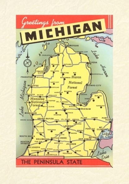 Vintage Lined Notebook Greetings from Michigan, Map, Found Image Press - Paperback - 9798385424917