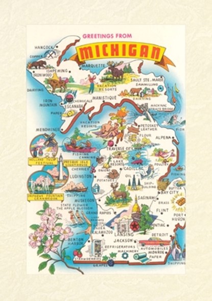 Vintage Lined Notebook Greetings from Michigan, Map, Found Image Press - Paperback - 9798385426065