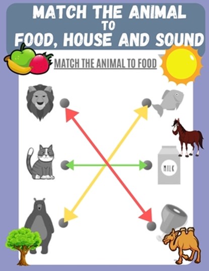 Match the Animal to Food, House and Sound: Activity book for Kids, Pre K to Kindergarten, Ages 3 - 6, Matching and Identifying, Children's fun Workboo, Learning Hub Publishing - Paperback - 9798652053093