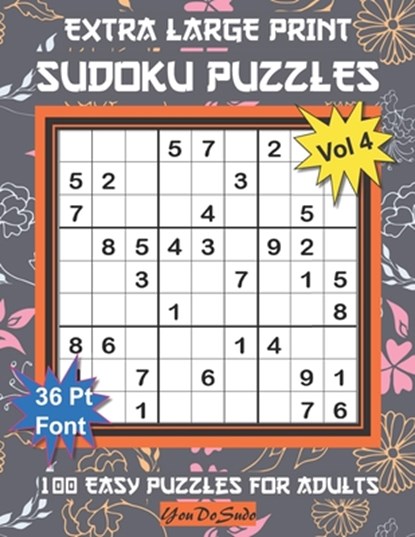 Extra Large Print Sudoku Puzzles: 100 Easy Puzzles for Adults and Seniors: Pretty Modern Orange and Gray Leaf Design Sudoku Gift For Women (Floral Ser, Youdosudo - Paperback - 9798675720446