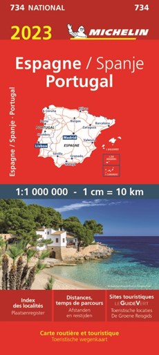 Michelin 734 Spanje, Portigal 1:1m toeristische wegenkaart  2023