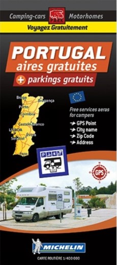Portugal Motorhome Stopovers - Portugal aires gratuites 1:1m Michelin Camper stopplaatsen Trailer's Park kaart 