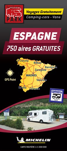 Spain Motorhome Stopovers - Espagne aires gratuites 1:1m Michelin Camper stopplaatsen Spanje Trailer's Park kaart 