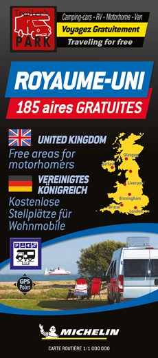 United Kingdom Motorhome Stopovers - Royaume-Uni aires gratuites 1:1M Michelin Camper stopplaatsen Groot-Brittannië Trailer's Park kaart 