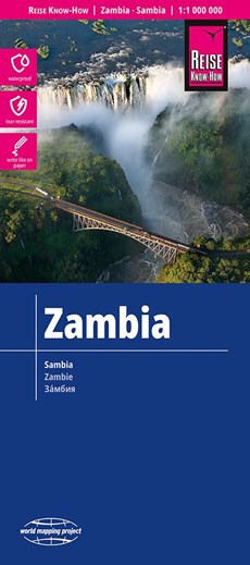 Zambia Sambia wegenkaart landkaart  1:1.000.000 geplastificeerd Reise Know-How 