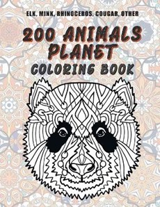 200 Animals Planet - Coloring Book - Elk, Mink, Rhinoceros, Cougar, other