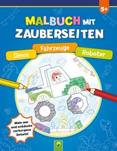 Malbuch mit Zauberseiten Dinos, Fahrzeuge, Roboter
