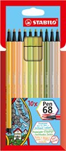 STABILO Pen 68 viltstift, kartonnen etui van 10 stuks in geassorteerde zachte kleuren - STABILO - 4006381578882