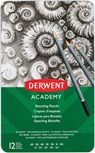Derwent grafietpotlood Academy, blik van 12 stuks: 6B-5B-4B-3B-2B-B-HB-H-2H-3H-4H-5H - Derwent - 5028252269957