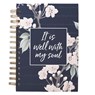 Inspirational Spiral Journal Notebook for Women It Is Well Navy Blue Floral Wire Bound W/192 Ruled Pages, Large Hardcover, with Love -  - 9781642722543
