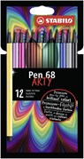 Pen 68, premium viltstift, ARTY etui met 12 kleuren - STABILO - 4006381547000